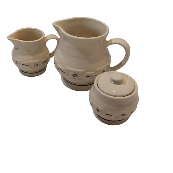 Longaberger 3 PCWovenClassic Blue Pitcher and Sugar Set